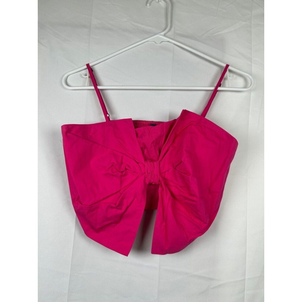 Alya Bright Pink Crop Top Small Bow Knot Front Adjustable Straps Coquette